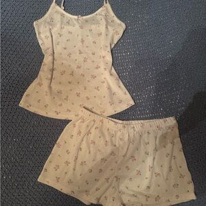 Laura Ashley Cream and Pink Floral Pajama Set